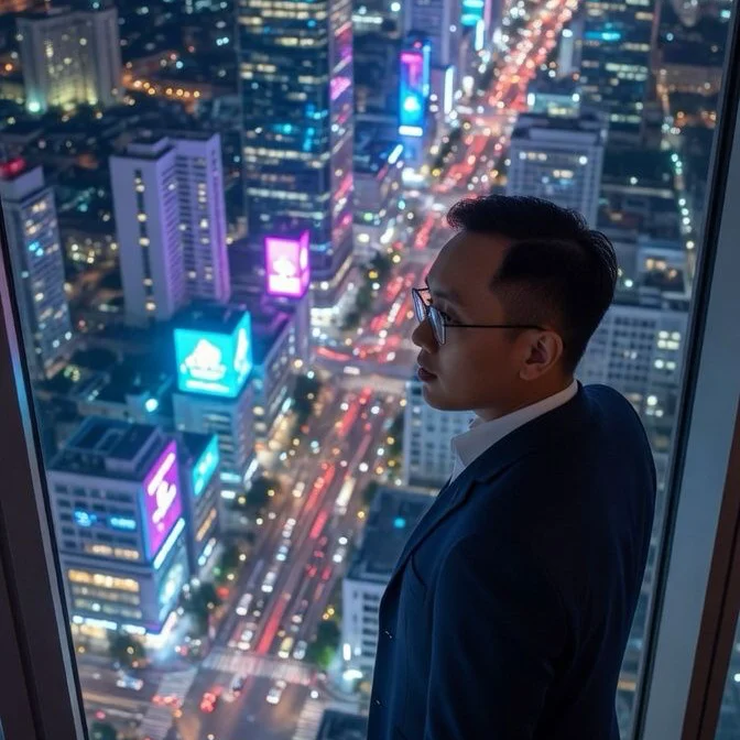 Subkhan Ibnu Aji, looking over a city at night